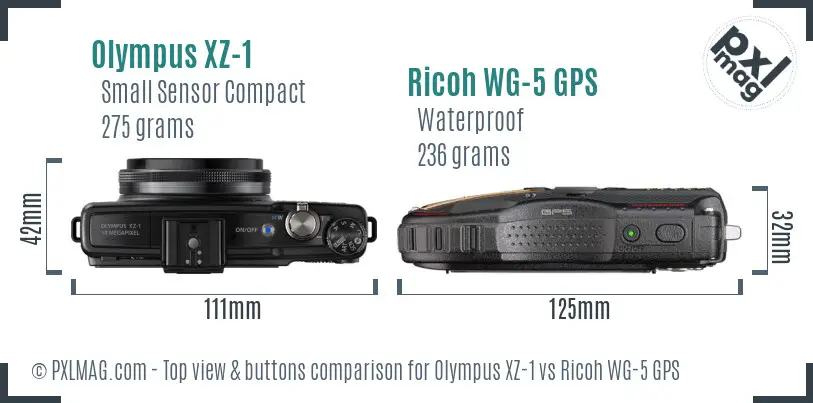Olympus XZ-1 vs Ricoh WG-5 GPS top view buttons comparison