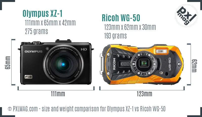 Olympus XZ-1 vs Ricoh WG-50 size comparison