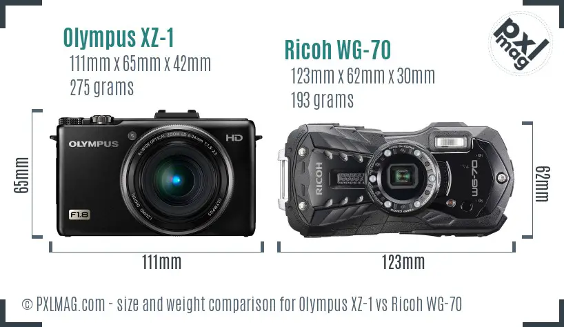 Olympus XZ-1 vs Ricoh WG-70 size comparison