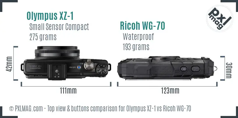 Olympus XZ-1 vs Ricoh WG-70 top view buttons comparison