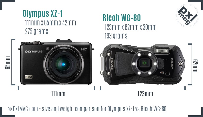 Olympus XZ-1 vs Ricoh WG-80 size comparison