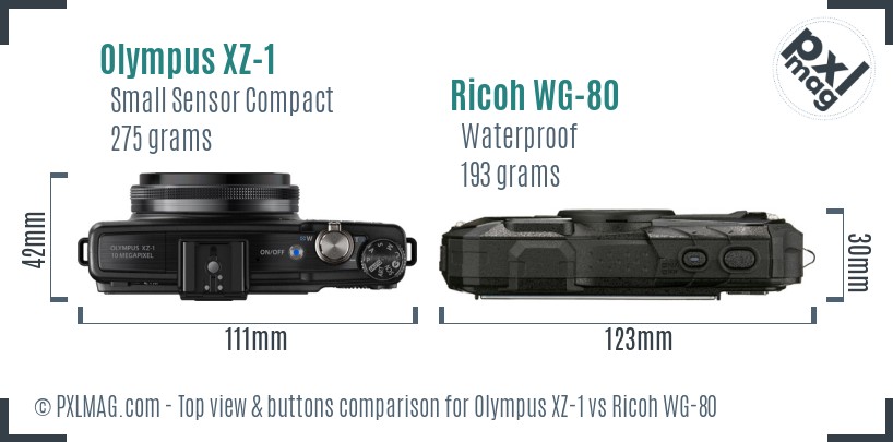 Olympus XZ-1 vs Ricoh WG-80 top view buttons comparison