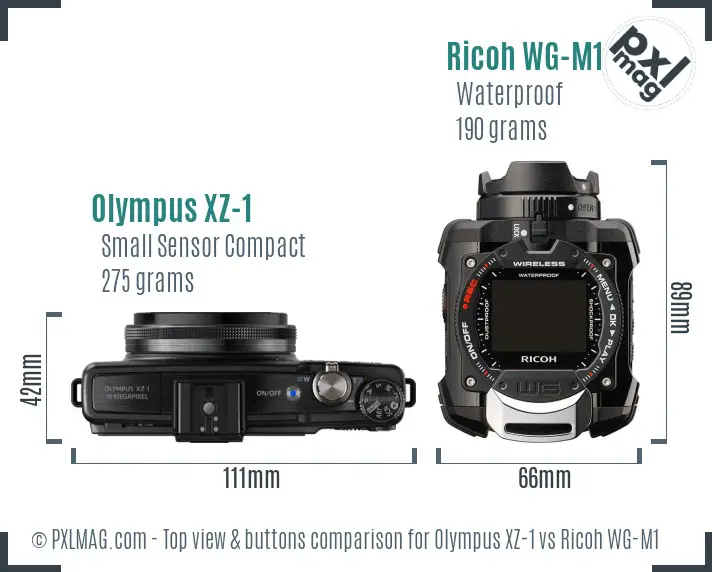 Olympus XZ-1 vs Ricoh WG-M1 top view buttons comparison Olympus XZ-1 vs Ricoh WG-M1 top view buttons comparison