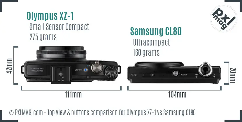 Olympus XZ-1 vs Samsung CL80 top view buttons comparison Olympus XZ-1 vs Samsung CL80 top view buttons comparison