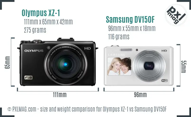 Olympus XZ-1 vs Samsung DV150F size comparison