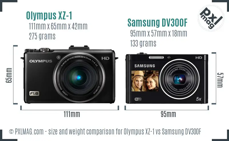 Olympus XZ-1 vs Samsung DV300F size comparison Olympus XZ-1 vs Samsung DV300F size comparison