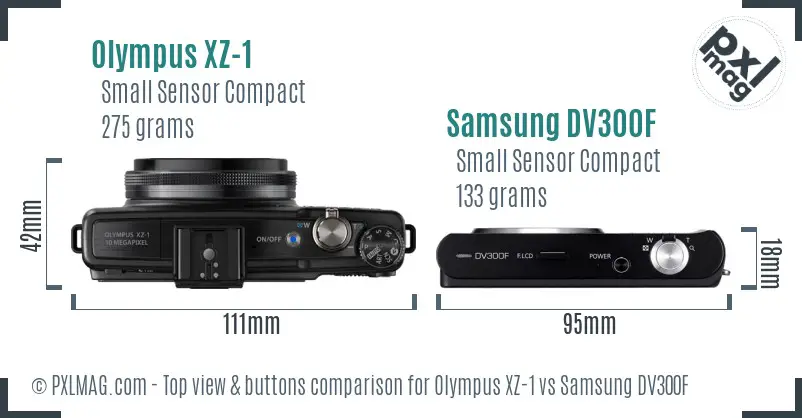 Olympus XZ-1 vs Samsung DV300F top view buttons comparison Olympus XZ-1 vs Samsung DV300F top view buttons comparison