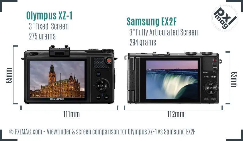 Olympus XZ-1 vs Samsung EX2F Screen and Viewfinder comparison