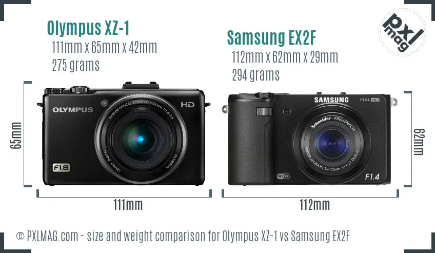 Olympus XZ-1 vs Samsung EX2F size comparison
