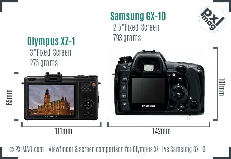 Olympus XZ-1 vs Samsung GX-10 Screen and Viewfinder comparison