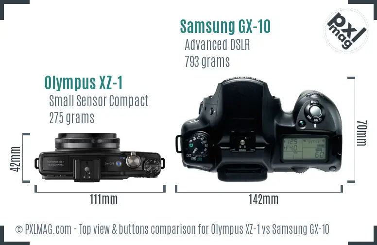 Olympus XZ-1 vs Samsung GX-10 top view buttons comparison