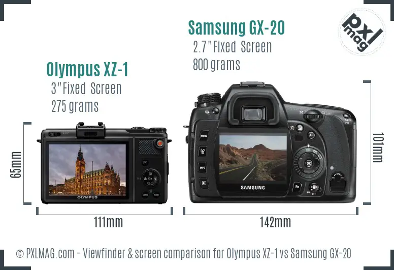 Olympus XZ-1 vs Samsung GX-20 Screen and Viewfinder comparison