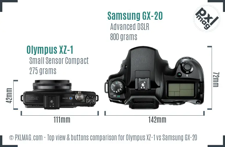 Olympus XZ-1 vs Samsung GX-20 top view buttons comparison