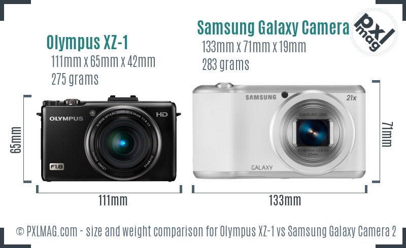 Olympus XZ-1 vs Samsung Galaxy Camera 2 size comparison