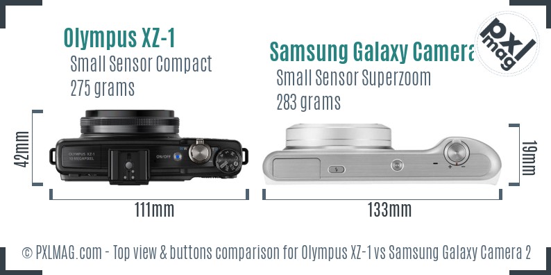 Olympus XZ-1 vs Samsung Galaxy Camera 2 top view buttons comparison