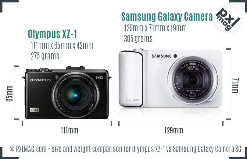 Olympus XZ-1 vs Samsung Galaxy Camera 3G size comparison Olympus XZ-1 vs Samsung Galaxy Camera 3G size comparison