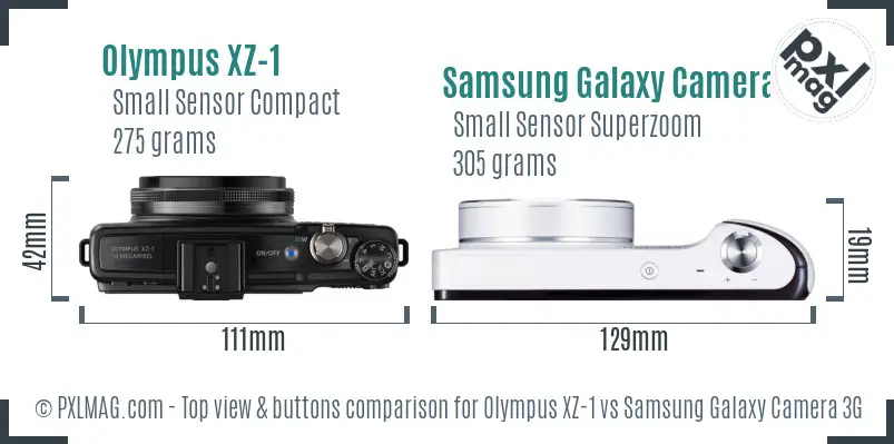 Olympus XZ-1 vs Samsung Galaxy Camera 3G top view buttons comparison Olympus XZ-1 vs Samsung Galaxy Camera 3G top view buttons comparison