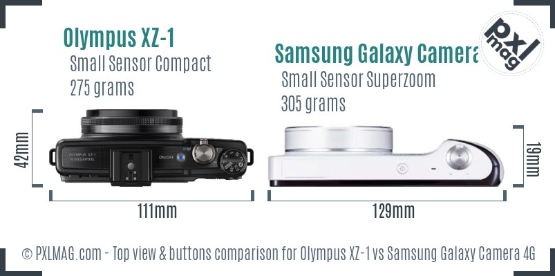 Olympus XZ-1 vs Samsung Galaxy Camera 4G top view buttons comparison