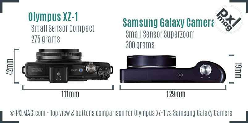 Olympus XZ-1 vs Samsung Galaxy Camera top view buttons comparison
