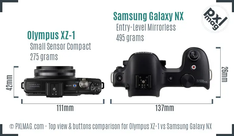Olympus XZ-1 vs Samsung Galaxy NX top view buttons comparison