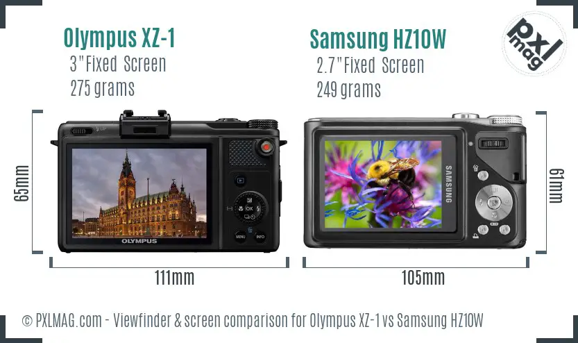 Olympus XZ-1 vs Samsung HZ10W Screen and Viewfinder comparison