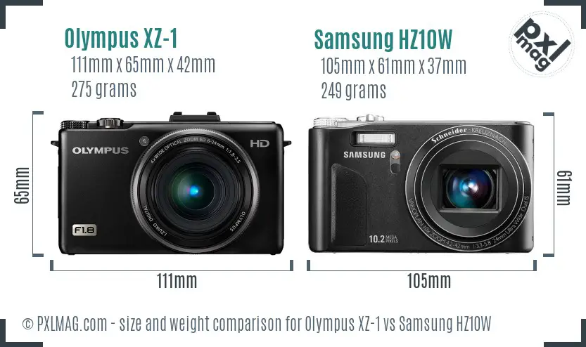 Olympus XZ-1 vs Samsung HZ10W size comparison