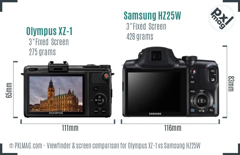 Olympus XZ-1 vs Samsung HZ25W Screen and Viewfinder comparison