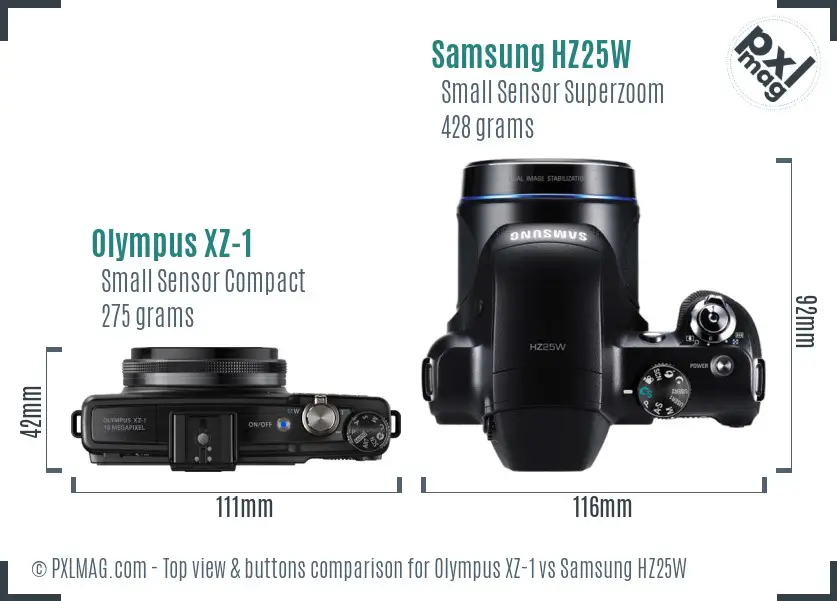 Olympus XZ-1 vs Samsung HZ25W top view buttons comparison