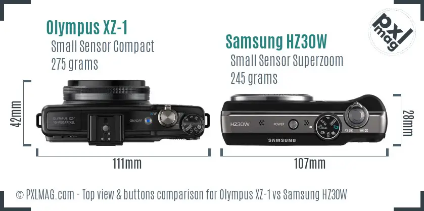 Olympus XZ-1 vs Samsung HZ30W top view buttons comparison Olympus XZ-1 vs Samsung HZ30W top view buttons comparison