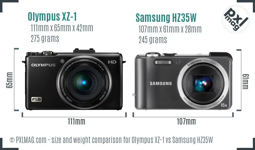 Olympus XZ-1 vs Samsung HZ35W size comparison