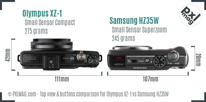 Olympus XZ-1 vs Samsung HZ35W top view buttons comparison