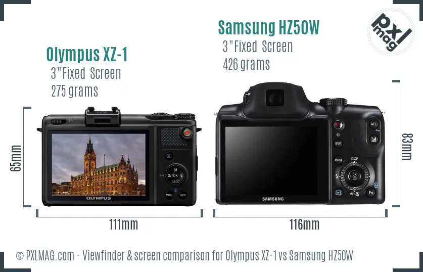 Olympus XZ-1 vs Samsung HZ50W Screen and Viewfinder comparison