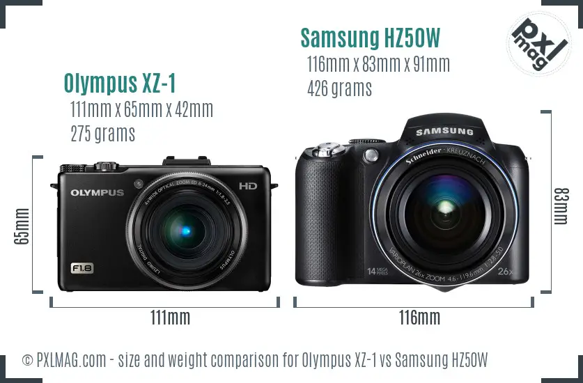 Olympus XZ-1 vs Samsung HZ50W size comparison