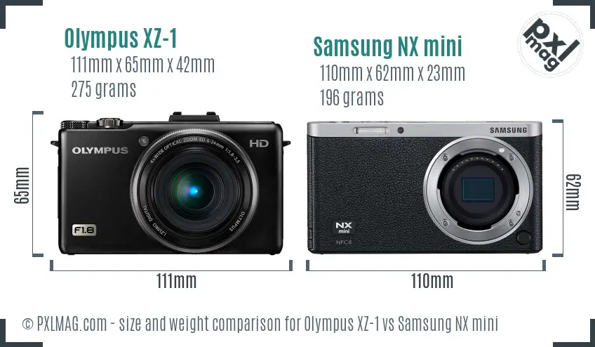 Olympus XZ-1 vs Samsung NX mini size comparison