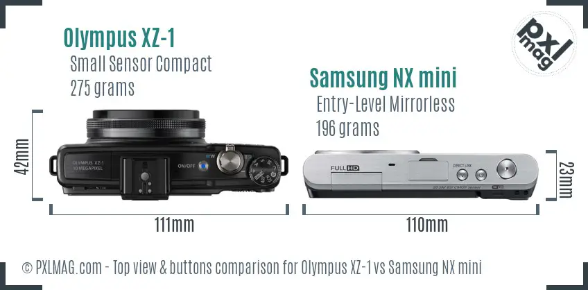 Olympus XZ-1 vs Samsung NX mini top view buttons comparison