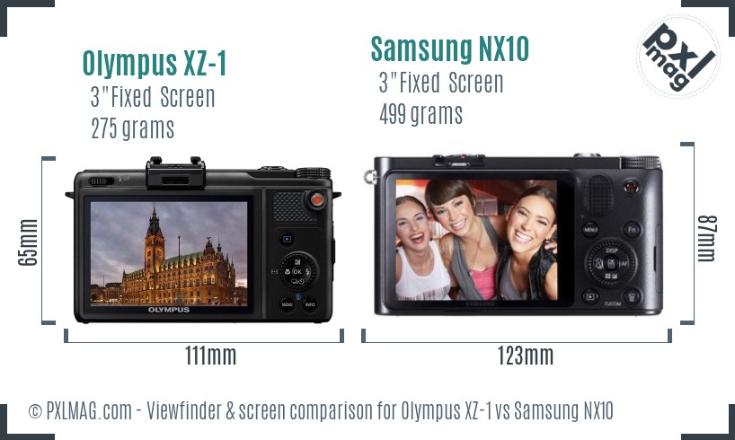 Olympus XZ-1 vs Samsung NX10 Screen and Viewfinder comparison