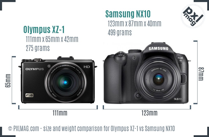 Olympus XZ-1 vs Samsung NX10 size comparison