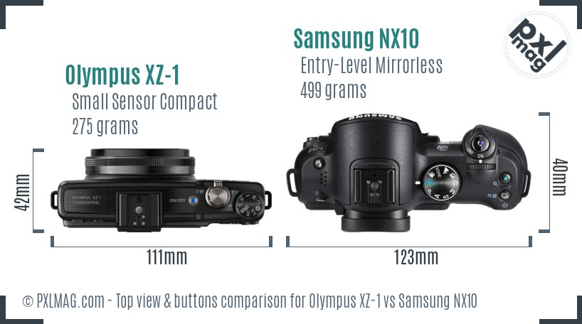 Olympus XZ-1 vs Samsung NX10 top view buttons comparison
