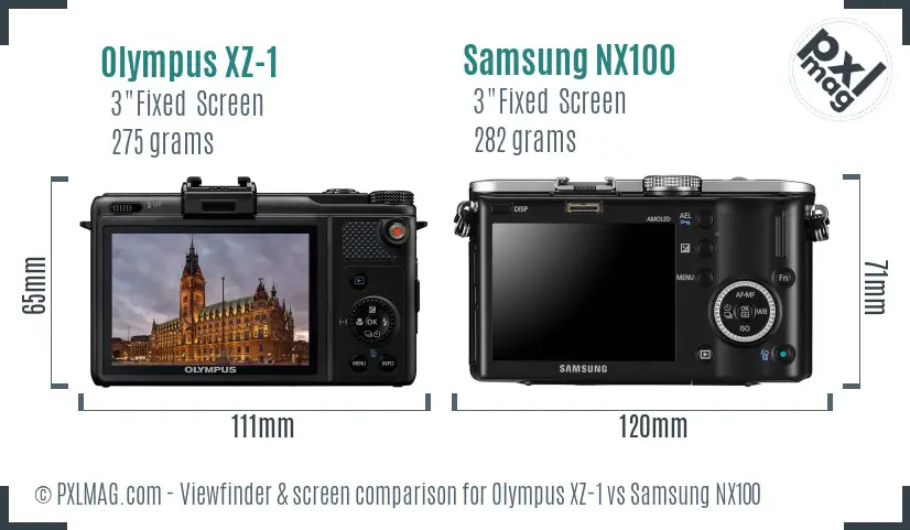 Olympus XZ-1 vs Samsung NX100 Screen and Viewfinder comparison