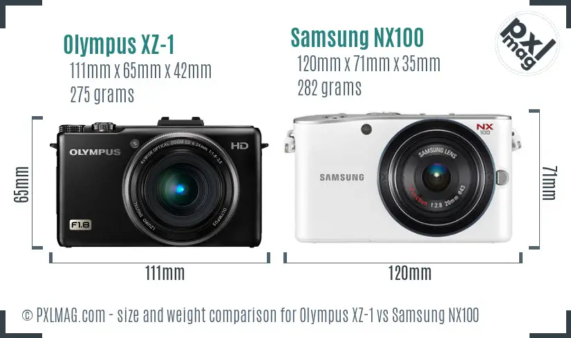 Olympus XZ-1 vs Samsung NX100 size comparison