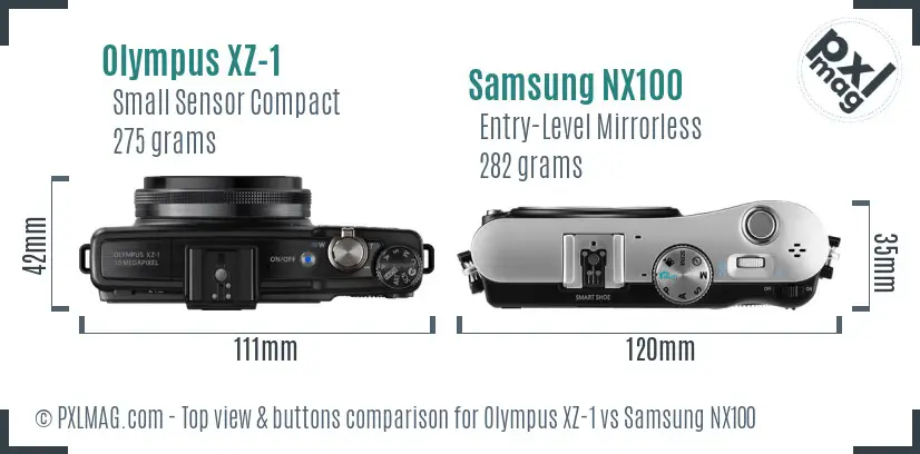 Olympus XZ-1 vs Samsung NX100 top view buttons comparison