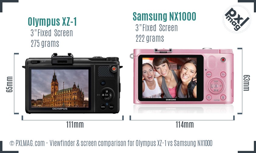 Olympus XZ-1 vs Samsung NX1000 Screen and Viewfinder comparison
