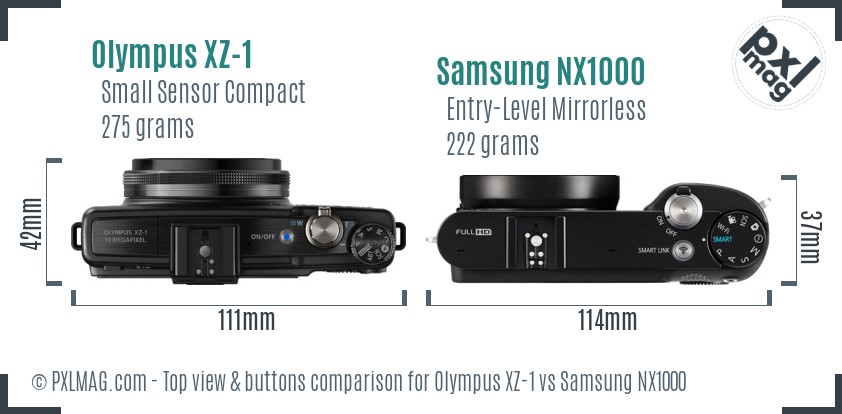 Olympus XZ-1 vs Samsung NX1000 top view buttons comparison