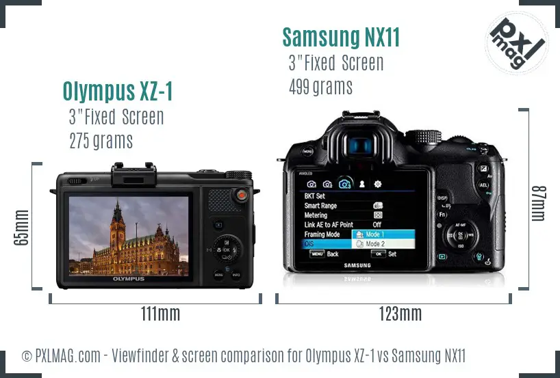 Olympus XZ-1 vs Samsung NX11 Screen and Viewfinder comparison