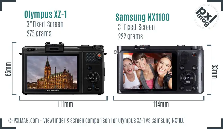 Olympus XZ-1 vs Samsung NX1100 Screen and Viewfinder comparison