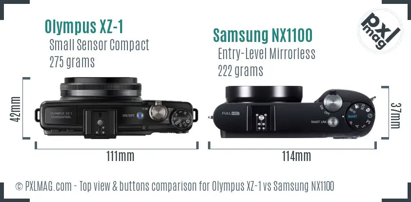 Olympus XZ-1 vs Samsung NX1100 top view buttons comparison