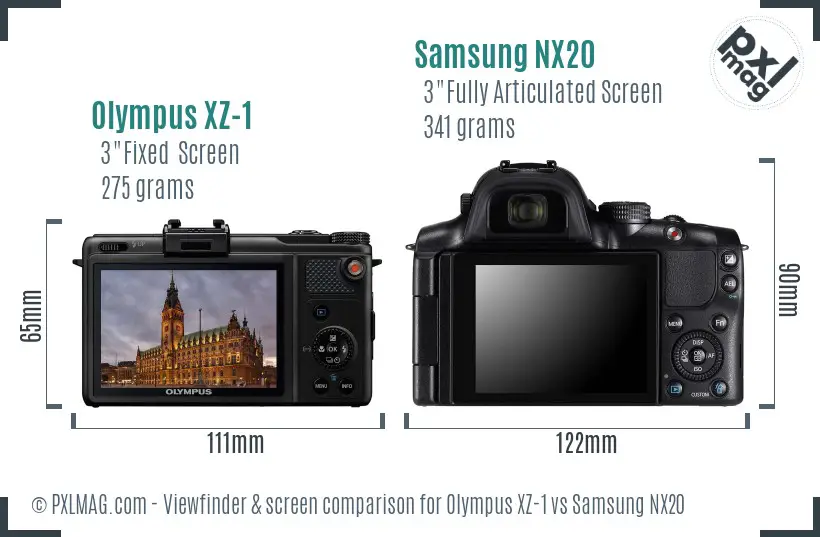 Olympus XZ-1 vs Samsung NX20 Screen and Viewfinder comparison