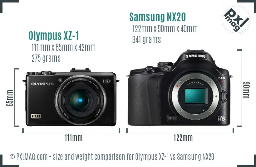Olympus XZ-1 vs Samsung NX20 size comparison