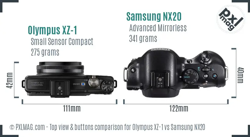Olympus XZ-1 vs Samsung NX20 top view buttons comparison