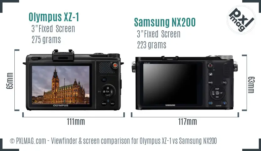 Olympus XZ-1 vs Samsung NX200 Screen and Viewfinder comparison